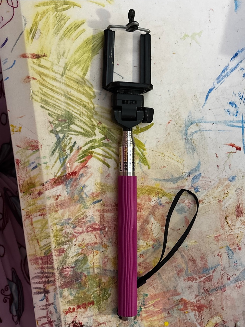 Pink Selfie Stick with Adjustable Phone Mount and Wrist Strap